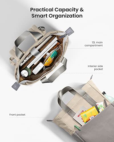 tomtoc 14-inch Laptop Backpack for Work, School, Travel, Water-resistant, Stylish Slim Laptop Computer Bag Purse College Bookbags with Multi-functional Pockets, Casual Tote Daypack, 12L, Moon Grey