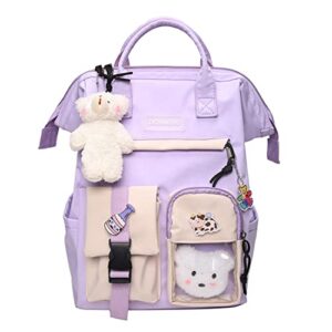 hidruo kawaii aesthetic backpack with cute accessories large capacity multi-pocket girl school bag rucksack (purple)