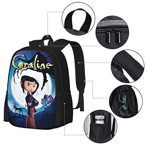 Zqiyhre Lightweight Cora-Line Backpack Printing Anime Small Laptop Backpack Hiking Backpack for Teens