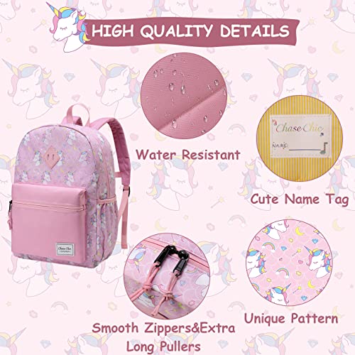 Backpack for Girls,ChaseChic Water-resistant Kids Backpack Preschool Kindergarten Bookbag Lightweight Toddler Nursery School Unicorn Backpacks with Chest Strap,3-18Years(Pink)
