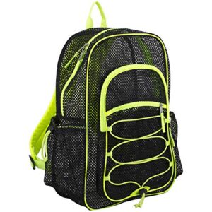 eastsport xl semi-transparent mesh backpack with comfort padded straps and bungee, black/yellow