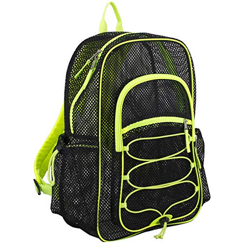 Eastsport XL Semi-Transparent Mesh Backpack with Comfort Padded Straps and Bungee, Black/Yellow