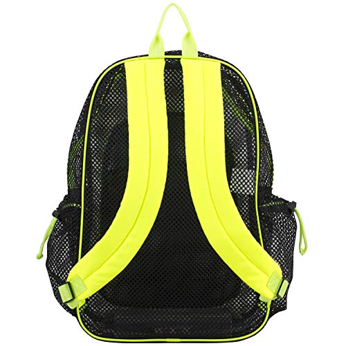 Eastsport XL Semi-Transparent Mesh Backpack with Comfort Padded Straps and Bungee, Black/Yellow
