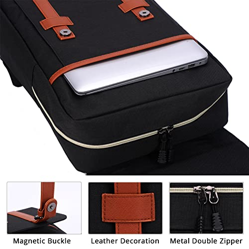 CHREPOE Laptop Backpack for Men Women College School Backpack Travel Backpack Fits 14 Inch Notebook Vintage Casual Daypack(Black)