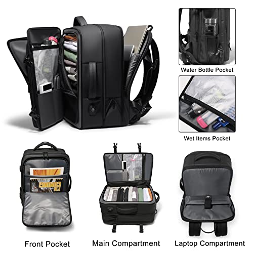 FENRUIEN Expandable Travel Backpack Airline Approved, 17.3”Large 40L Business Laptop Backpack for Men with USB Port, Working Daily Traveling Suitcase