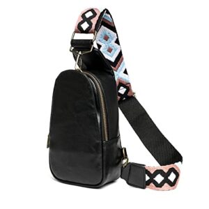 brzsacr womens sling bag, sling bag for women, pu leather crossbody sling bags, chest bag for women cycling hiking, 1pc (black)