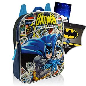 dc comics batman mini backpack preschool bundle ~ batman school supplies and 11 inch school bag with 300 batman stickers (superhero school supplies).