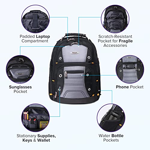 Targus Drifter II Laptop Bag — 16 Inch Laptop Backpack, Padded Laptop and Document Compartment, Water Bottle Pockets, Reinforced Handles Laptop Case with Padded Back Panel Black/Gray (TSB238US)