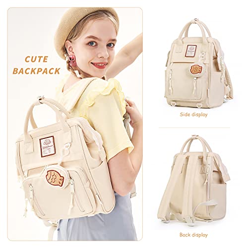 Girls Backpack for School, 15.8 Inch Laptop Backpack Cute Backpack Large Capacity Girls School Bags Multi Pockets Casual Daypack School Bag White