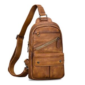genuine leather sling bag for men vintage handmade crossbody daypack retro hiking backpack chest bag casual shoulder bag sling purse (brown)