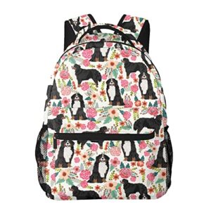 bernese mountain dogs lovers rose flower floral dog puppy animal 3d print backpack durable light cozy laptop bag backpacks for women men teen school bookbag travel hiking casual daypack birthday gifts