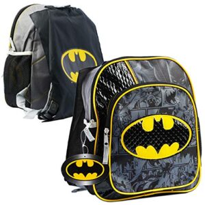 batman backpack for preschool toddlers ~ deluxe 12″ batman mini backpack for boys kids (batman school supplies bundle)