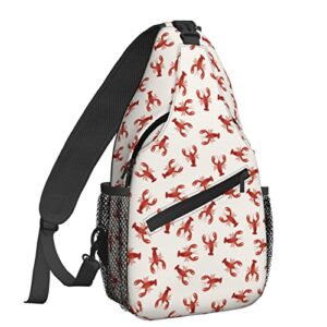 dujiea crossbody backpack for men women sling bag, red lobsters crawfish chest bag shoulder bag lightweight one strap backpack multipurpose travel hiking daypack