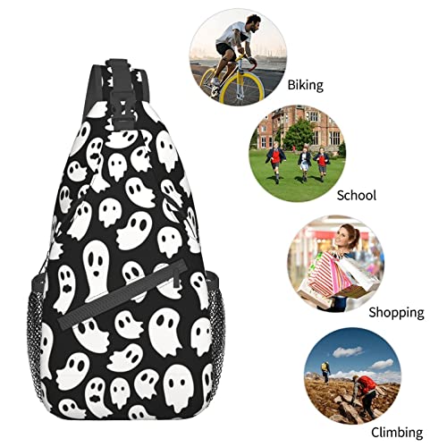 Halloween ghost Crossbody Backpack Daypack Large Sling Bag With Water Bottle Holder for Men Women Gym Travel Hiking Chest Bags