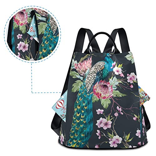 ALAZA Watercolor Peacock Flower Floral Backpack Purse for Women Anti Theft Fashion Back Pack Shoulder Bag