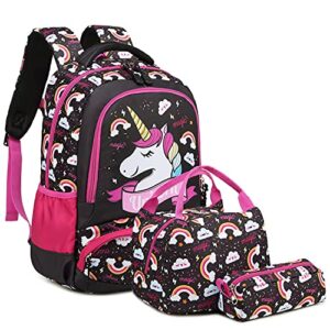 meisohua girls backpack unicorn backpack for girls elementary school backpack for kids water resistant school bag with lunch tote bag pencil purse bag 3 in 1 sets bookbags