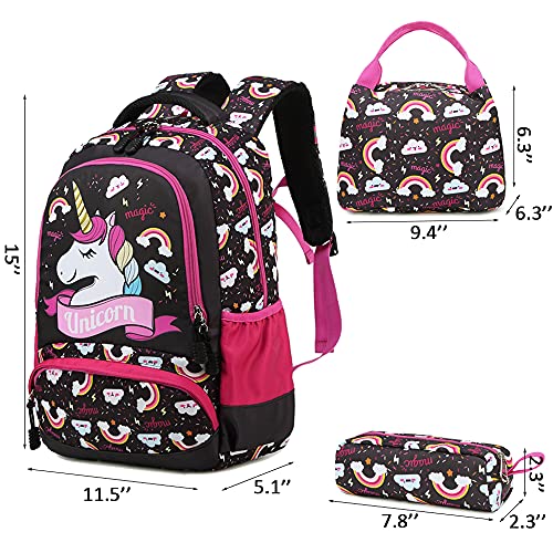 Meisohua Girls Backpack Unicorn Backpack for Girls Elementary School Backpack for Kids Water Resistant School Bag with Lunch Tote Bag Pencil Purse Bag 3 in 1 Sets Bookbags