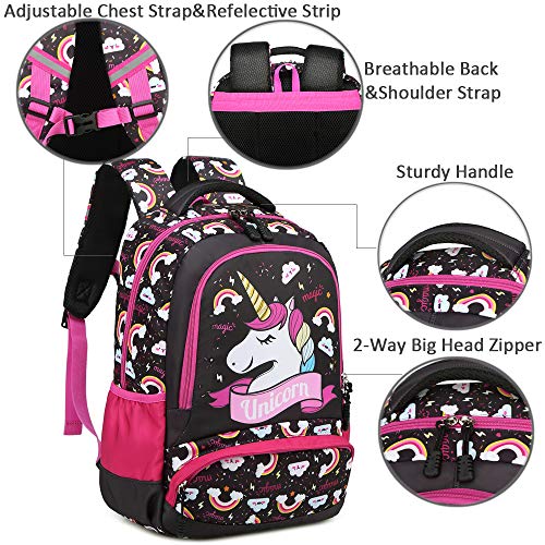 Meisohua Girls Backpack Unicorn Backpack for Girls Elementary School Backpack for Kids Water Resistant School Bag with Lunch Tote Bag Pencil Purse Bag 3 in 1 Sets Bookbags