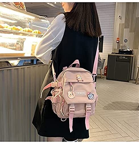 Fashion Girl School Bag Kawaii Backpack Waterproof Nylon with Kawaii Pendant Backpack Portable (Color : Pink)