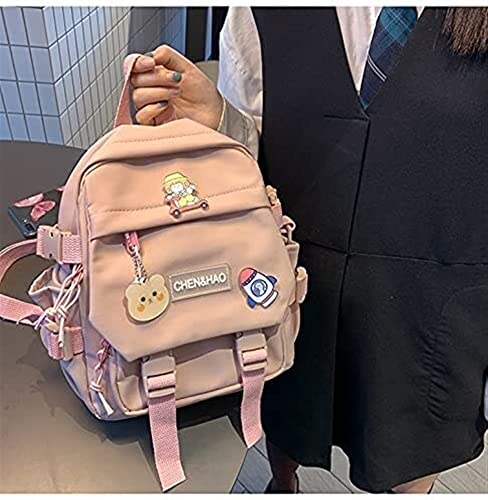 Fashion Girl School Bag Kawaii Backpack Waterproof Nylon with Kawaii Pendant Backpack Portable (Color : Pink)