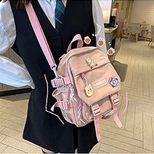 Fashion Girl School Bag Kawaii Backpack Waterproof Nylon with Kawaii Pendant Backpack Portable (Color : Pink)