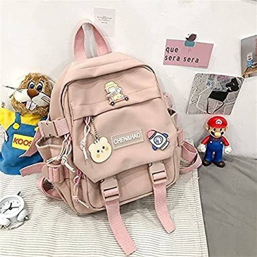 Fashion Girl School Bag Kawaii Backpack Waterproof Nylon with Kawaii Pendant Backpack Portable (Color : Pink)