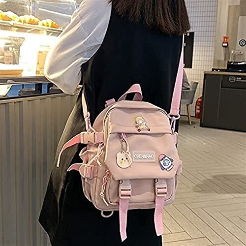 Fashion Girl School Bag Kawaii Backpack Waterproof Nylon with Kawaii Pendant Backpack Portable (Color : Pink)