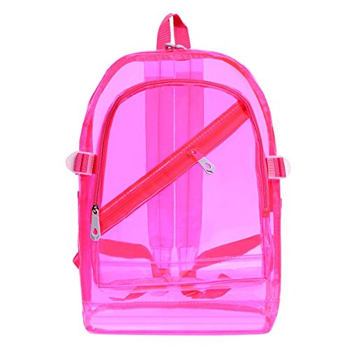 AZURAOKEY Women's Clear Backpack Transparent PVC Backpack Waterproof Bags Student School bags Heavy Duty Clear Backpack Stadium Approved Transparent Clear Backpack for School (Pink)