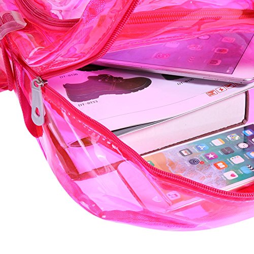 AZURAOKEY Women's Clear Backpack Transparent PVC Backpack Waterproof Bags Student School bags Heavy Duty Clear Backpack Stadium Approved Transparent Clear Backpack for School (Pink)