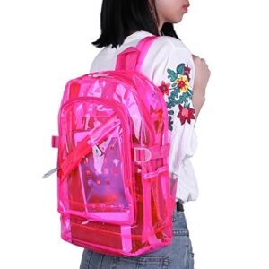 AZURAOKEY Women's Clear Backpack Transparent PVC Backpack Waterproof Bags Student School bags Heavy Duty Clear Backpack Stadium Approved Transparent Clear Backpack for School (Pink)