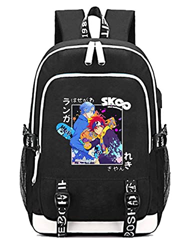 TIMMOR MAGIC Anime SK8 Cosplay The Infinity Laptop Backpack with USB Charging Port, Middle School College Bookbags for Women Men.(Black4)