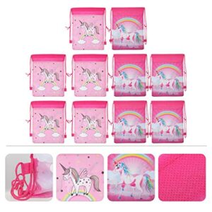 Amosfun 10pcs Unicorn Drawstring Backpack Unicorn Party Gift Pouch Nonwoven for Kids Unicorn Party Birthday Party Bag Supplies