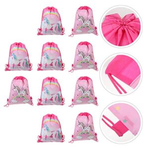 Amosfun 10pcs Unicorn Drawstring Backpack Unicorn Party Gift Pouch Nonwoven for Kids Unicorn Party Birthday Party Bag Supplies