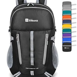 ZOMAKE Packable Hiking Backpack:40L Lightweight Backpacks - Foldable Light Weight Back Pack Water Resistant Small Packable Day Pack for Travel Camping Outdoor (Black)