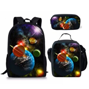 toaddmos universe planet galaxy backpacks for teens boy school backpack with lunch bag and pencil case, 3 pieces school bag set for kids
