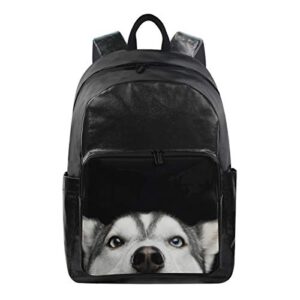 alaza husky dog face fun large canvas backpack water resistant laptop bag travel school bags with multiple pockets for men women college