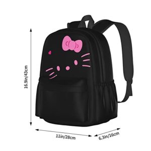 Kawaii Cartoon Cat Girls Double Strap Shoulder Bag Backpack Book Bags Large Capacity Daypack Casual Travel Bag Notebook Bag