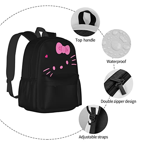 Kawaii Cartoon Cat Girls Double Strap Shoulder Bag Backpack Book Bags Large Capacity Daypack Casual Travel Bag Notebook Bag