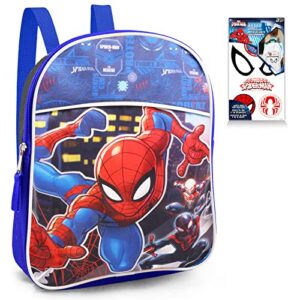 marvel shop spiderman mini backpack for kids – 2 pc bundle with 11” marvel spiderman preschool backpack for boys, girls, and spiderman stickers (spiderman school supplies)