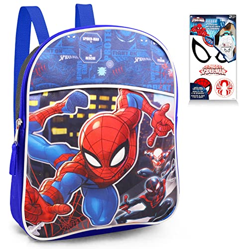 Marvel Shop Spiderman Mini Backpack for Kids - 2 Pc Bundle With 11'' Marvel Spiderman Preschool Backpack for Boys, Girls, and Spiderman Stickers (Spiderman School Supplies)