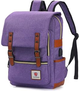 xinveen vintage laptop backpack travelling backpack casual daypacks school shoulder bag for men women purple