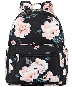 girls mini backpack womens small backpack purse teens cute floral travel backpack casual school bookbag (black flower)