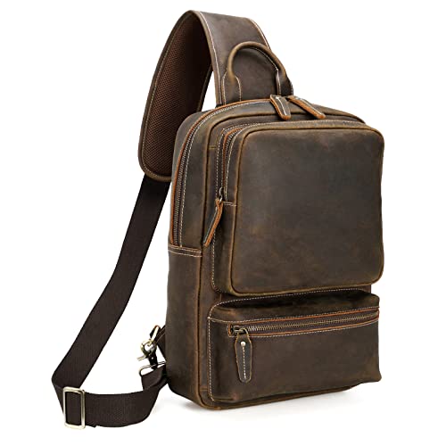 Polare Full Grain Leather Sling Backpack Crossbody Travel Hiking Daypack Shoulder Sling Bag