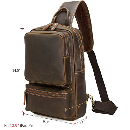 Polare Full Grain Leather Sling Backpack Crossbody Travel Hiking Daypack Shoulder Sling Bag