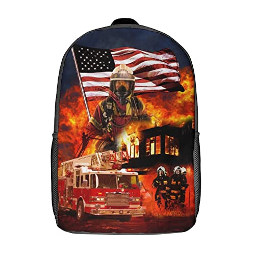 17 Inch Firefighter Backpacks Travel Daypack Fire Truck Backpack Casual Lightweight Laptop Backpack for Boys Girls