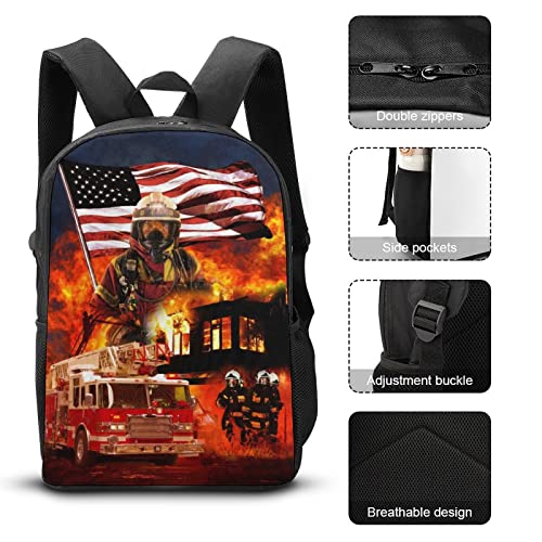 17 Inch Firefighter Backpacks Travel Daypack Fire Truck Backpack Casual Lightweight Laptop Backpack for Boys Girls