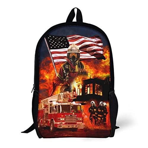 17 Inch Firefighter Backpacks Travel Daypack Fire Truck Backpack Casual Lightweight Laptop Backpack for Boys Girls