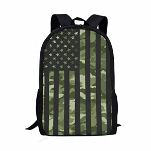 uniceu american flag with camouflage grunge army green canvas backpack water resistant laptop bag travel school bag