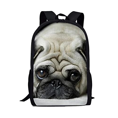 Hawapod Cute Dog Pug Causal Stripe Backpack Teen Backpacks For Girls School Bag Boys Travel Daypack