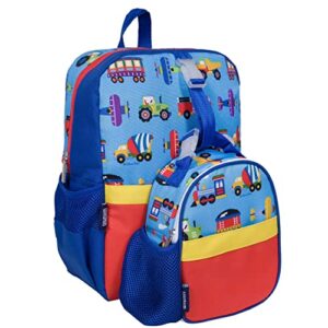 wildkin pack-it-all backpack bundle with clip-in lunch box (trains, planes & trucks)